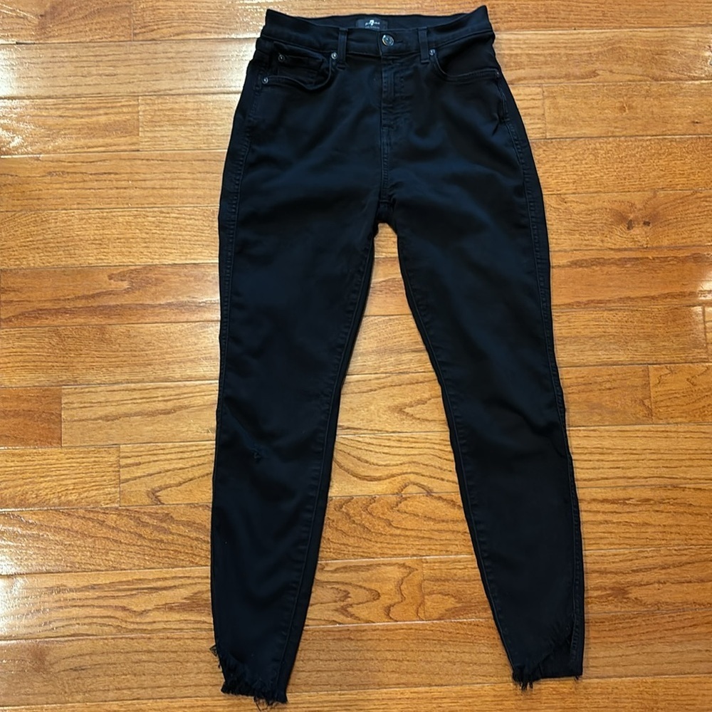 7 For All Mankind size 26 high waisted stretchy black distressed jeans